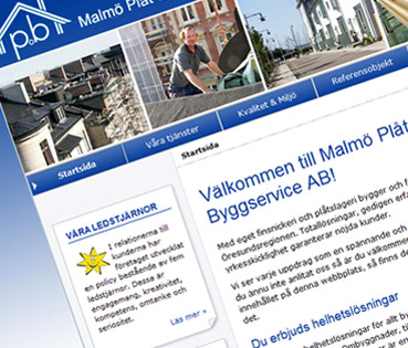 Malmö Plåt & Byggservice AB:s webbsida